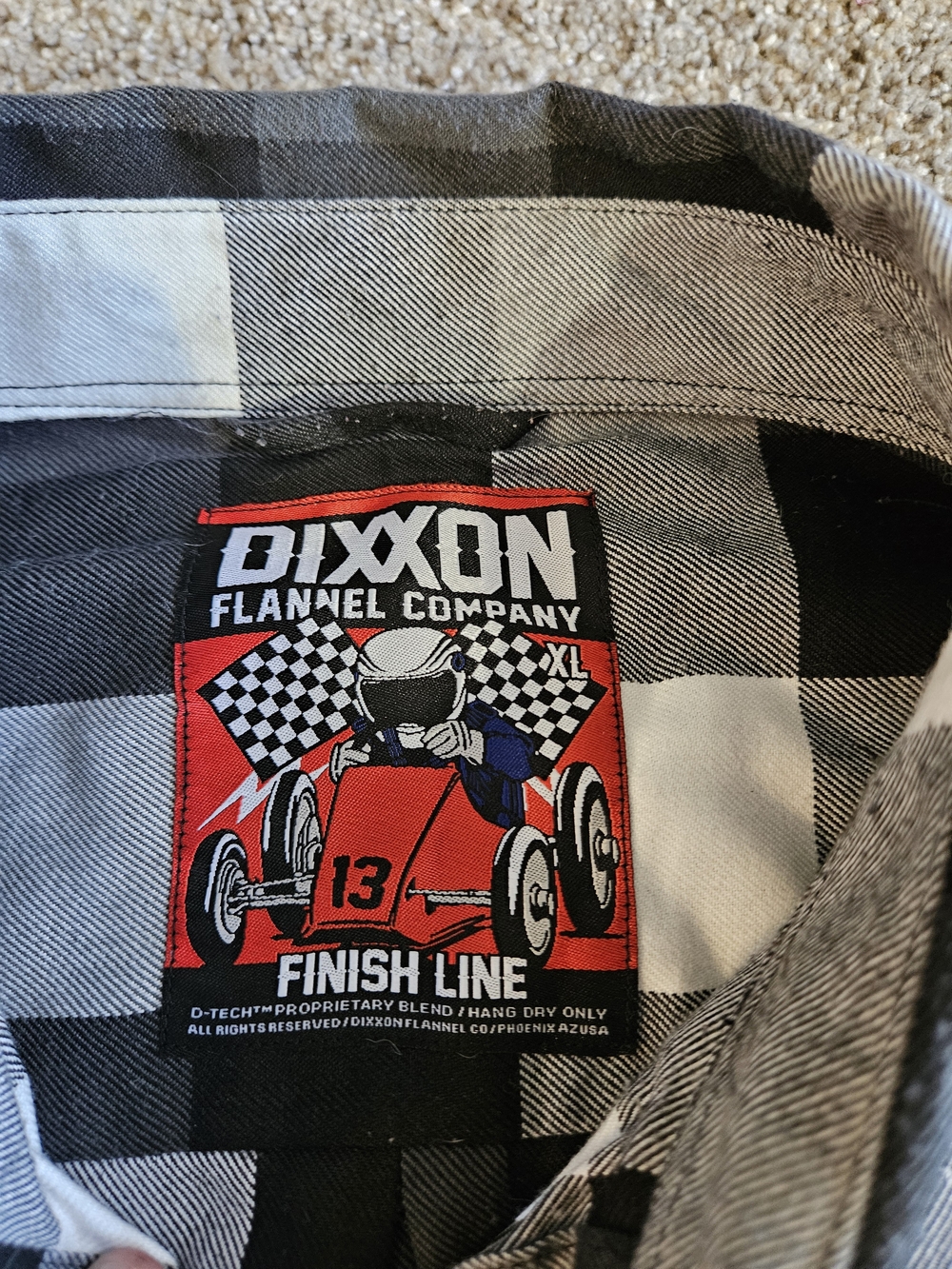 DIXXON Black & White Plaid Button-Down Shirt with Racing Patch